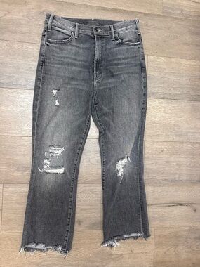 MOTHER Gray Distressed Cropped Boyfriend Jeans